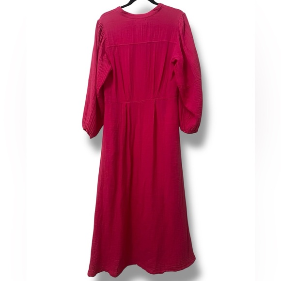 XIRENA Cranberry Pink Gauze Cotton Button Front Midi Dress - Picture 4 of 7